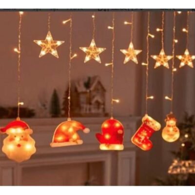 Cortina de led estrela com papai noel